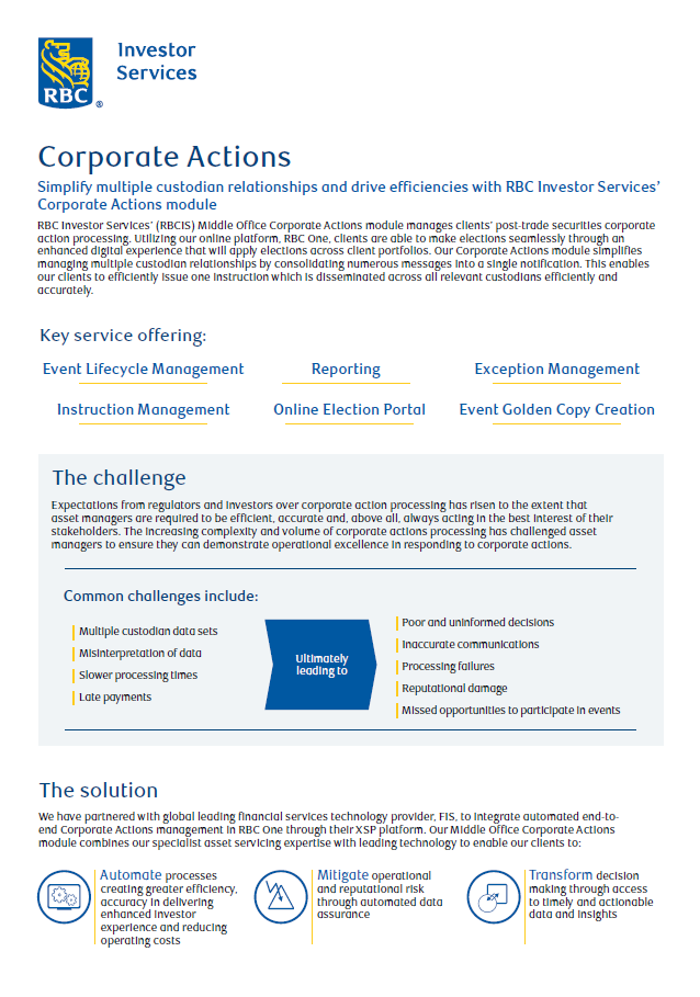 Preview of the Corporate Action Management factsheet